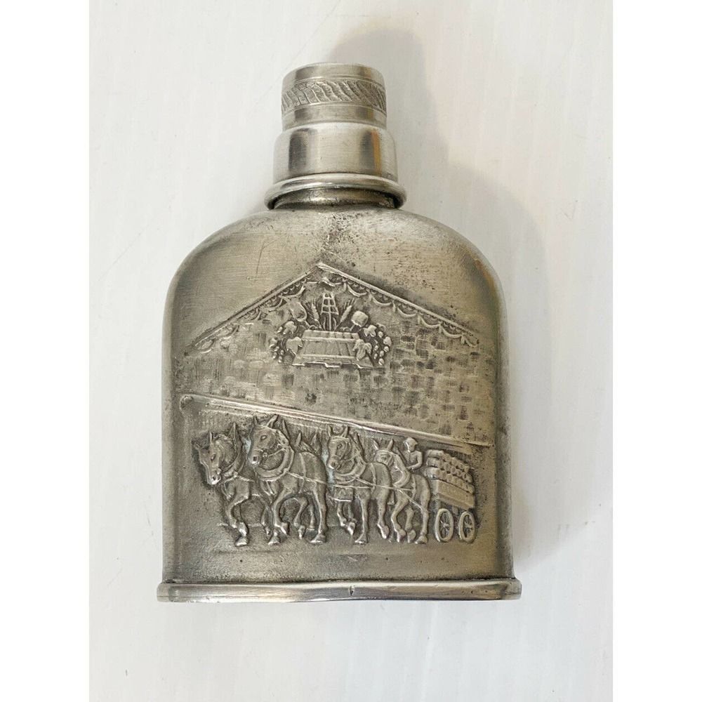 VTG Pewter Flask ZINN Horse and Barrels